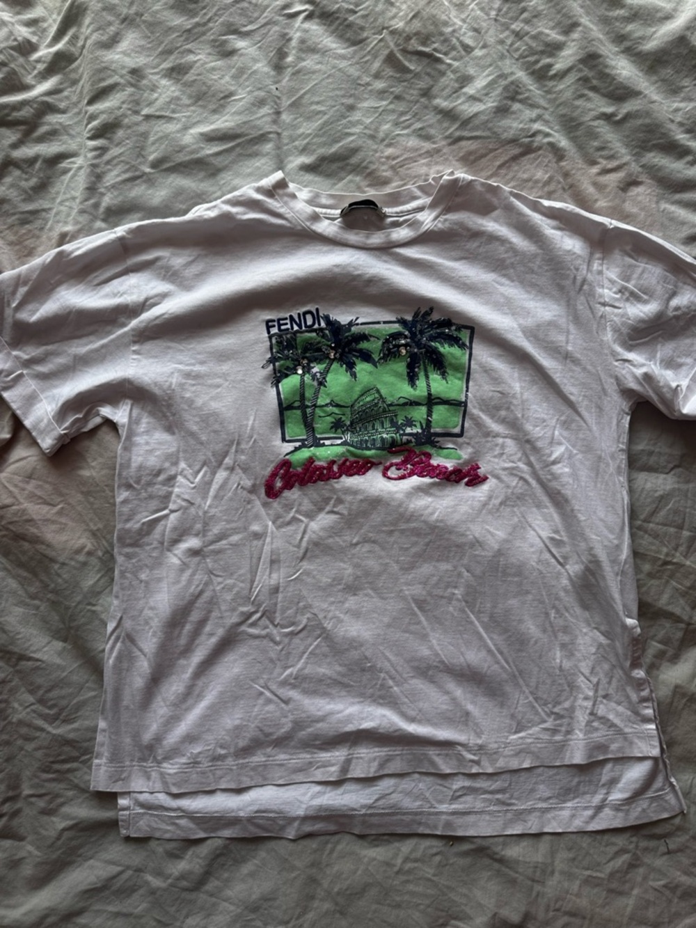 Fendi Roma Coliseo Beach Pop Tour Graphic T-Shirt White Size M - Picture 2 of 11